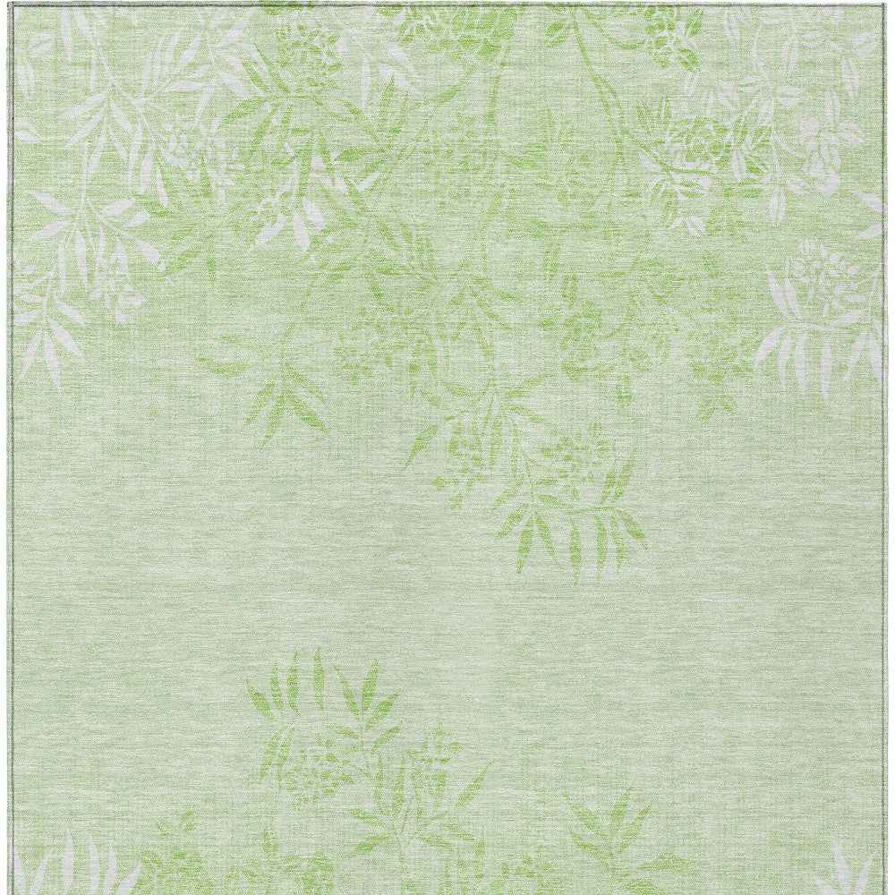 9' X 12' Mint Green Artichoke Green And Ivory Floral Washable Indoor Outdoor Area Rug