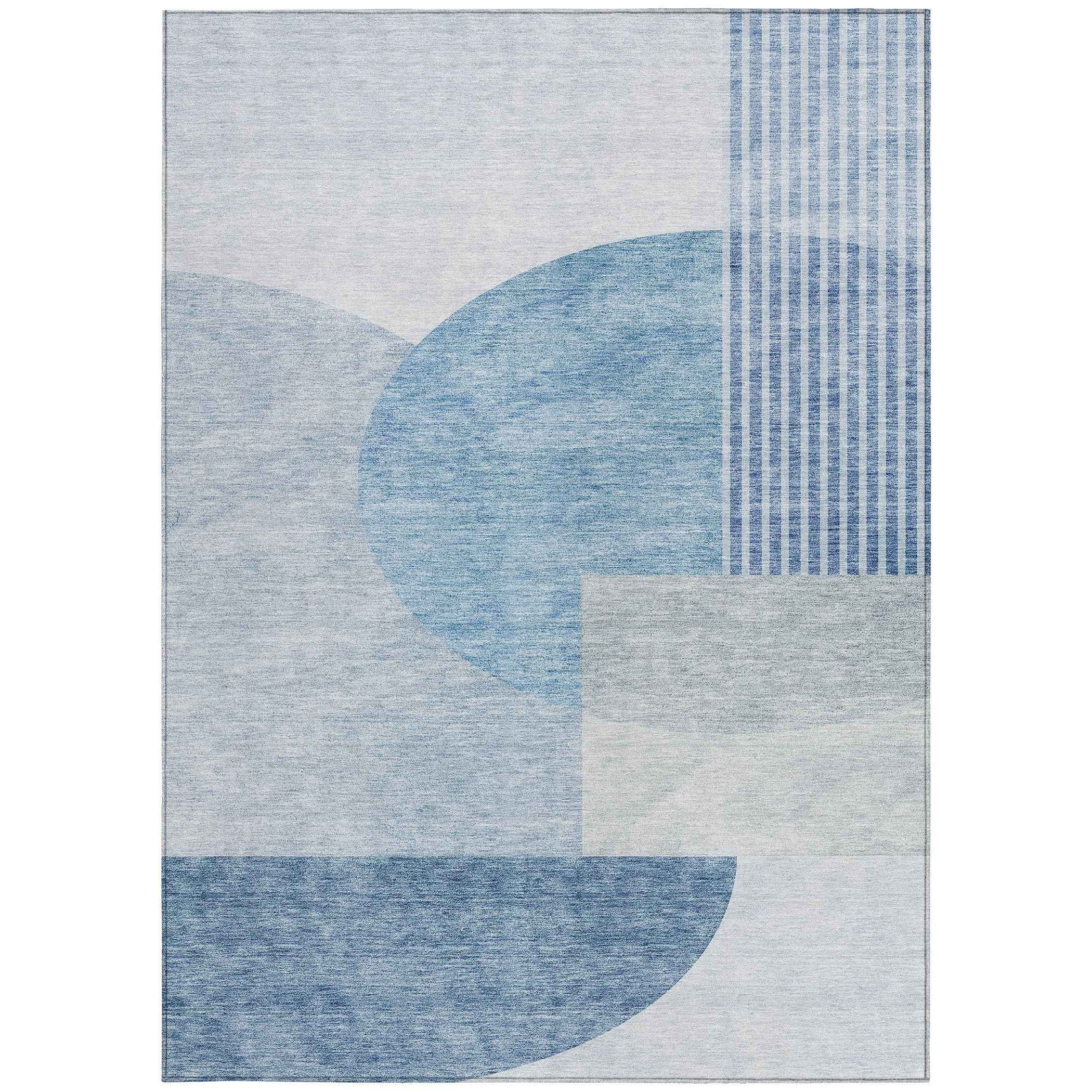 3' X 5' Navy Blue And Sky Blue Geometric Washable Indoor Outdoor Area Rug