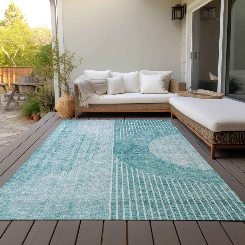 3' X 5' Teal Blue And Aqua Geometric Washable Indoor Outdoor Area Rug