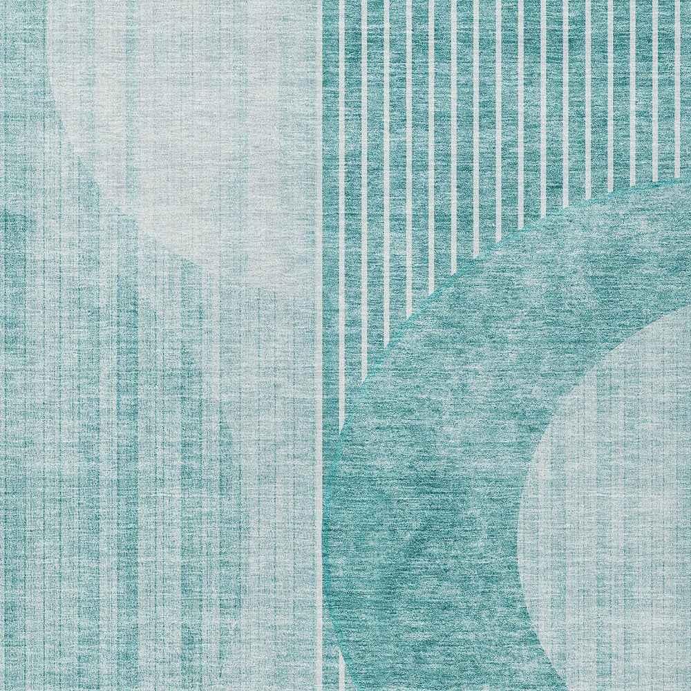 3' X 5' Teal Blue And Aqua Geometric Washable Indoor Outdoor Area Rug