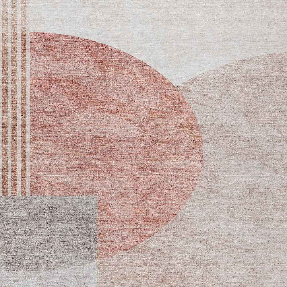 10' X 14' Copper Red And Gray Geometric Washable Indoor Outdoor Area Rug
