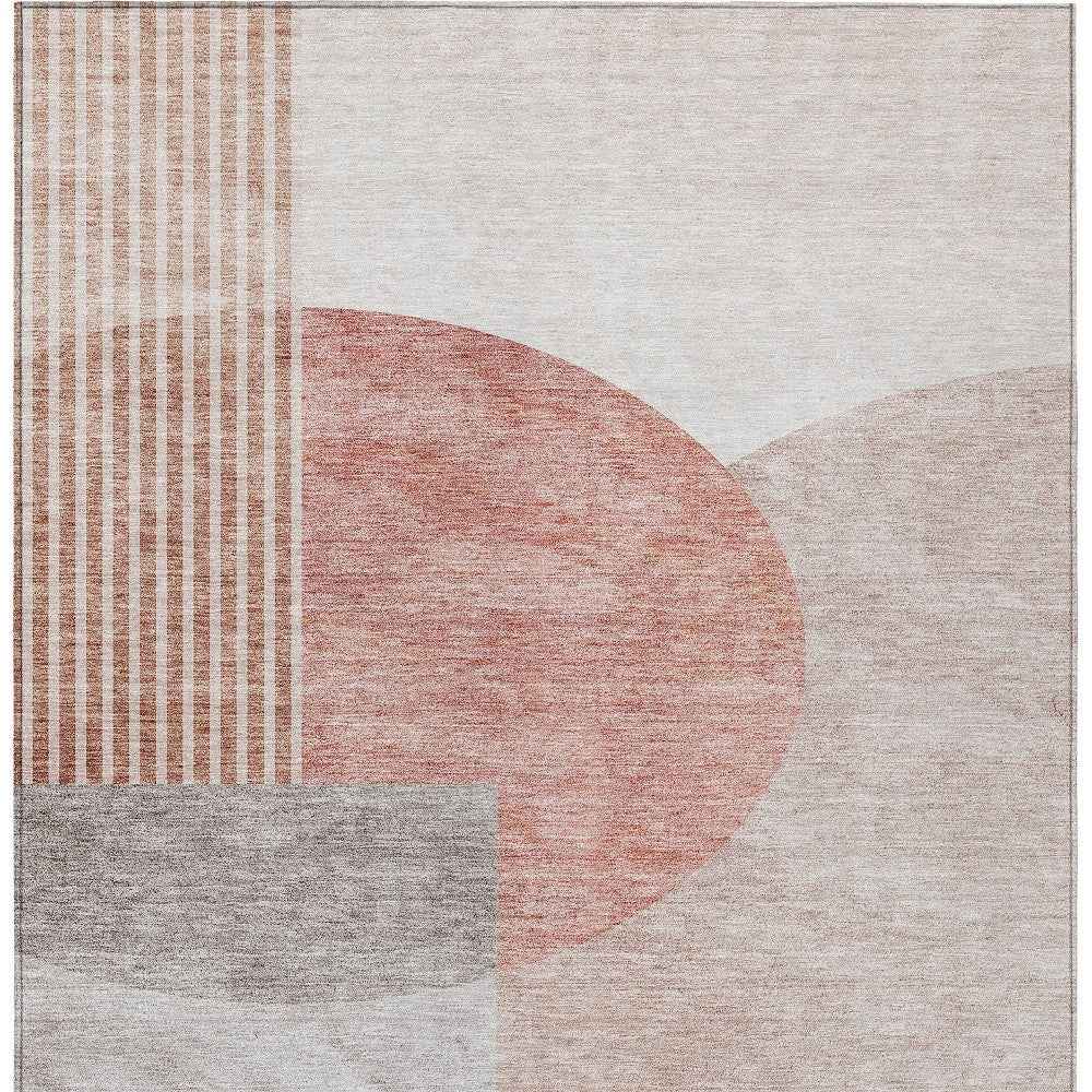 10' X 14' Copper Red And Gray Geometric Washable Indoor Outdoor Area Rug