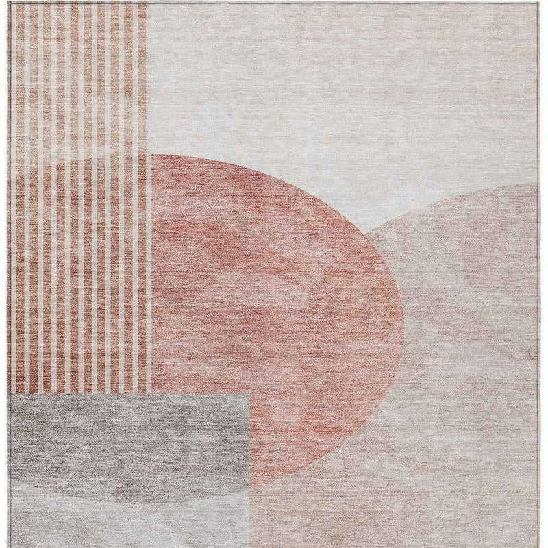 10' X 14' Copper Red And Gray Geometric Washable Indoor Outdoor Area Rug