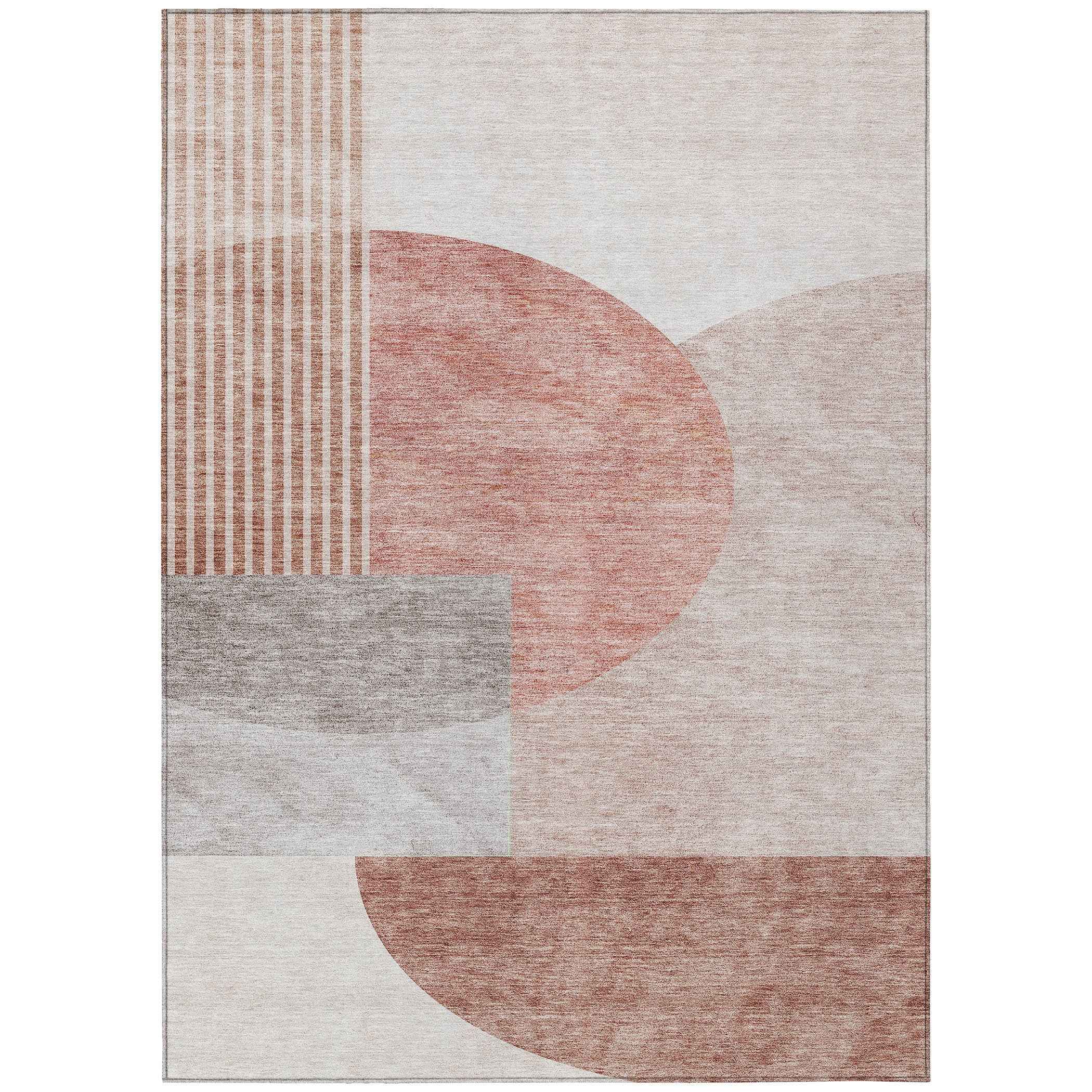 10' X 14' Copper Red And Gray Geometric Washable Indoor Outdoor Area Rug