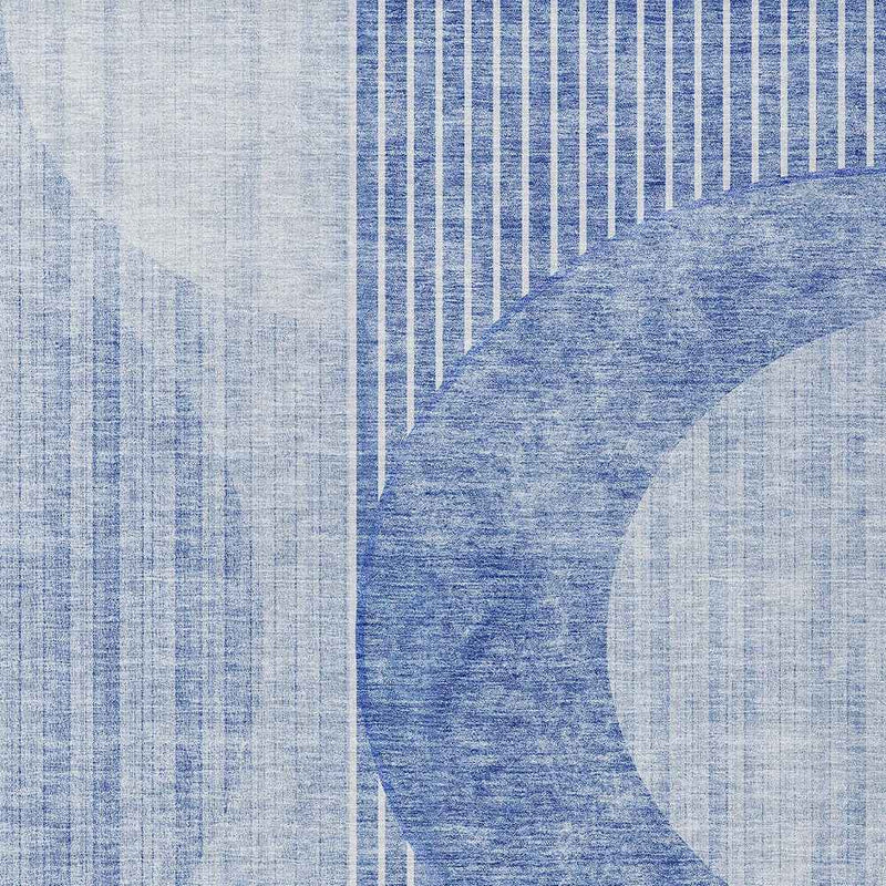 9' X 12' Denim Blue And Sky Blue Geometric Washable Indoor Outdoor Area Rug