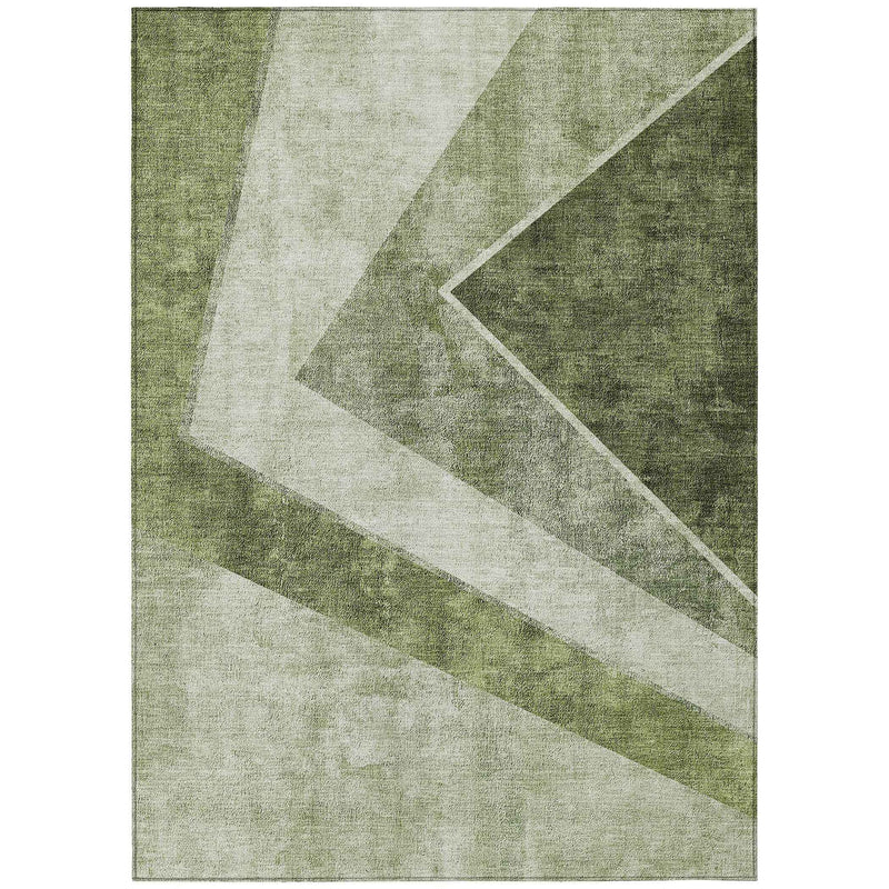8' X 10' Olive Green And Artichoke Green Geometric Washable Indoor Outdoor Area Rug