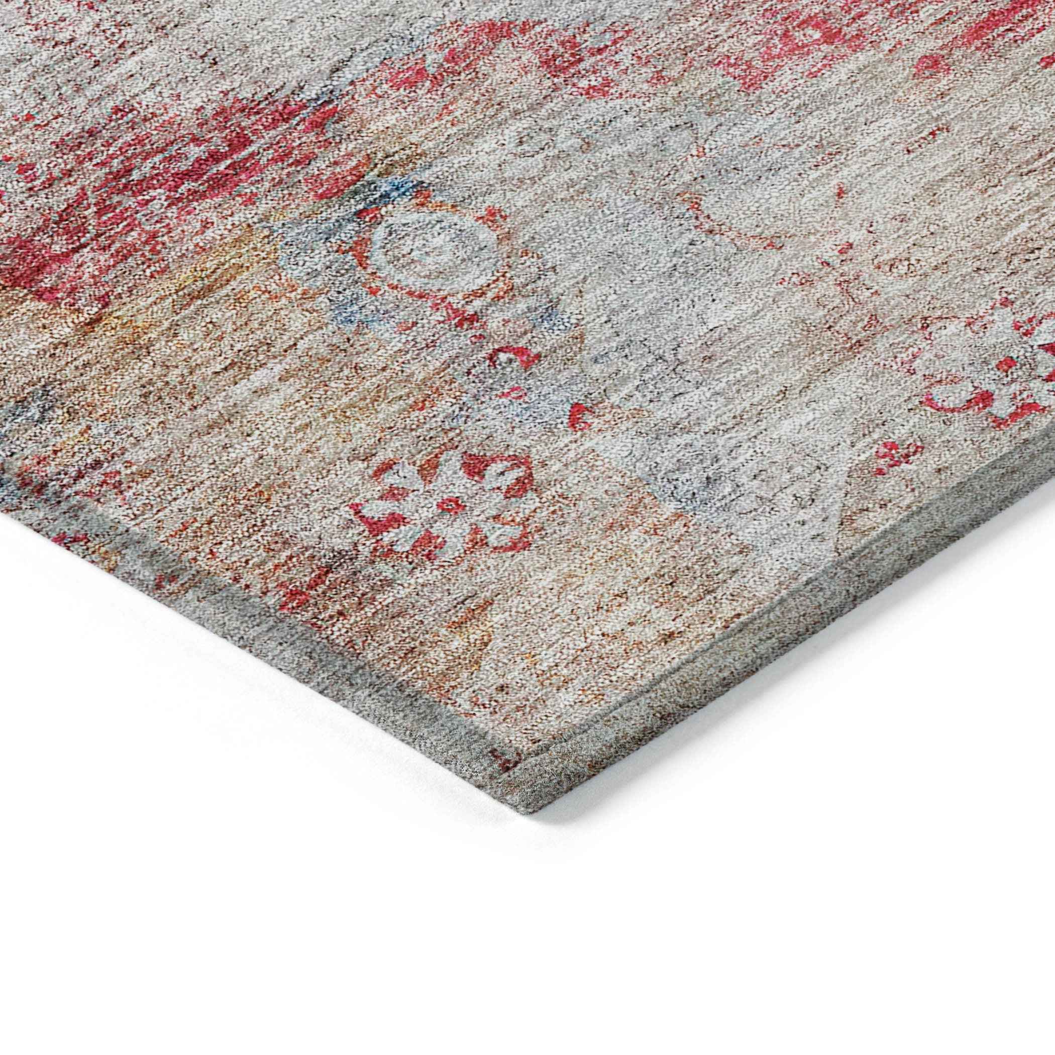 8' X 10' Red Gray And Blue Oriental Washable Indoor Outdoor Area Rug