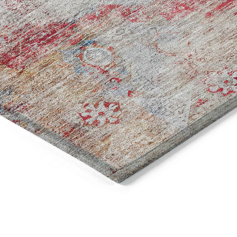 8' X 10' Red Gray And Blue Oriental Washable Indoor Outdoor Area Rug