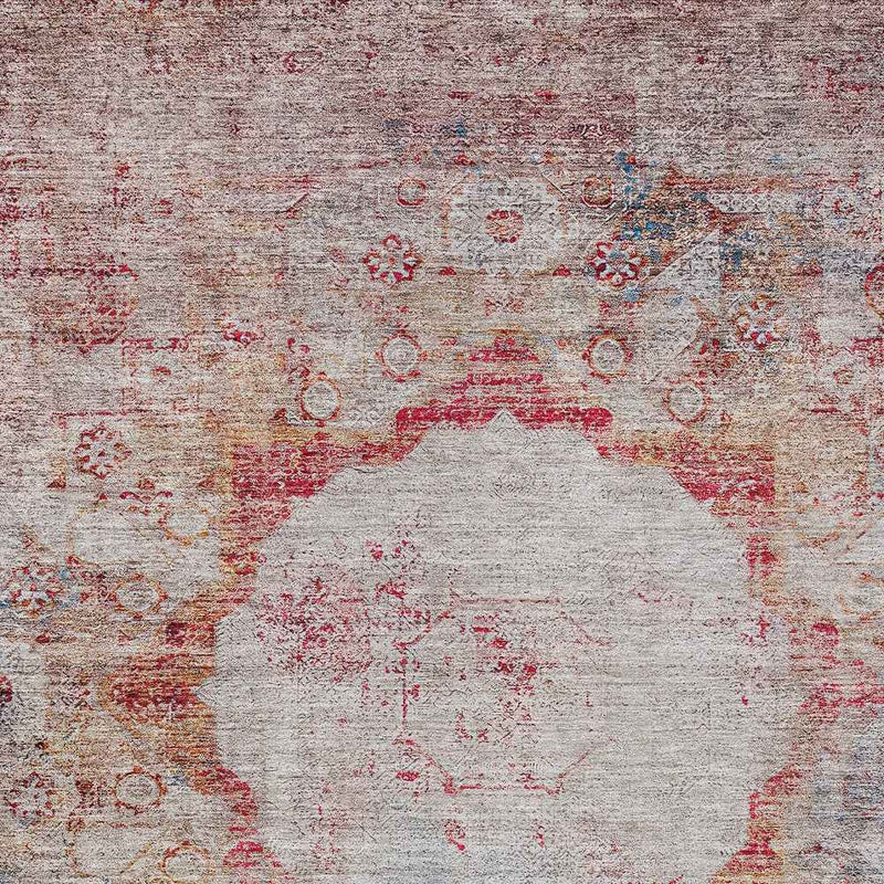 8' X 10' Red Gray And Blue Oriental Washable Indoor Outdoor Area Rug