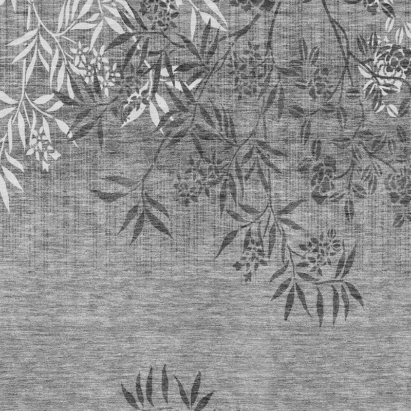 3' X 5' Gray Charcoal And Ivory Floral Washable Indoor Outdoor Area Rug