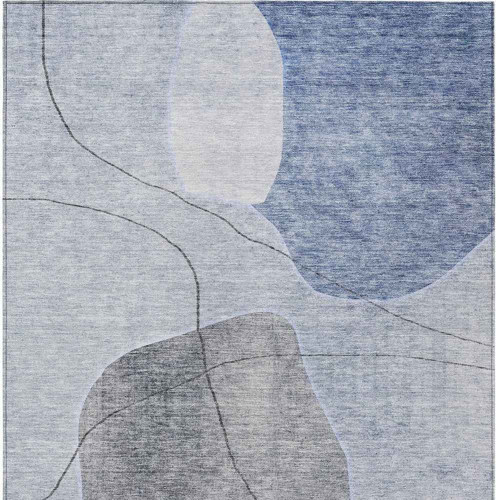 9' X 12' Denim Blue And Sky Blue Abstract Washable Indoor Outdoor Area Rug