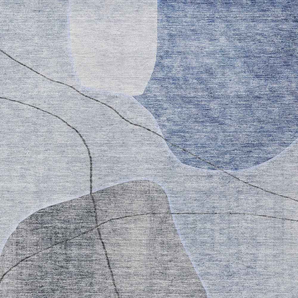 9' X 12' Denim Blue And Sky Blue Abstract Washable Indoor Outdoor Area Rug