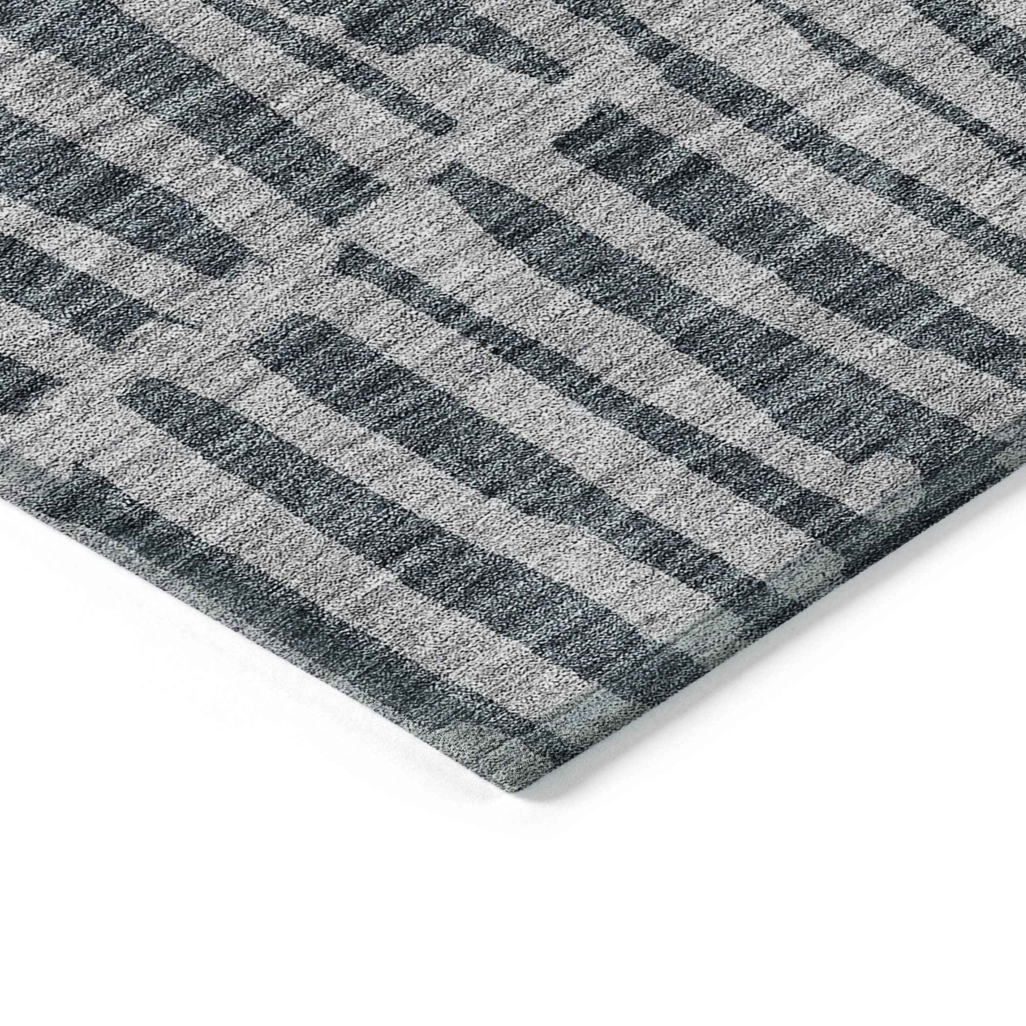 10' X 14' Charcoal And Gray Striped Washable Indoor Outdoor Area Rug