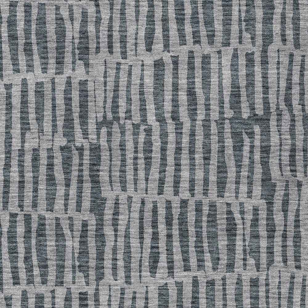 10' X 14' Charcoal And Gray Striped Washable Indoor Outdoor Area Rug