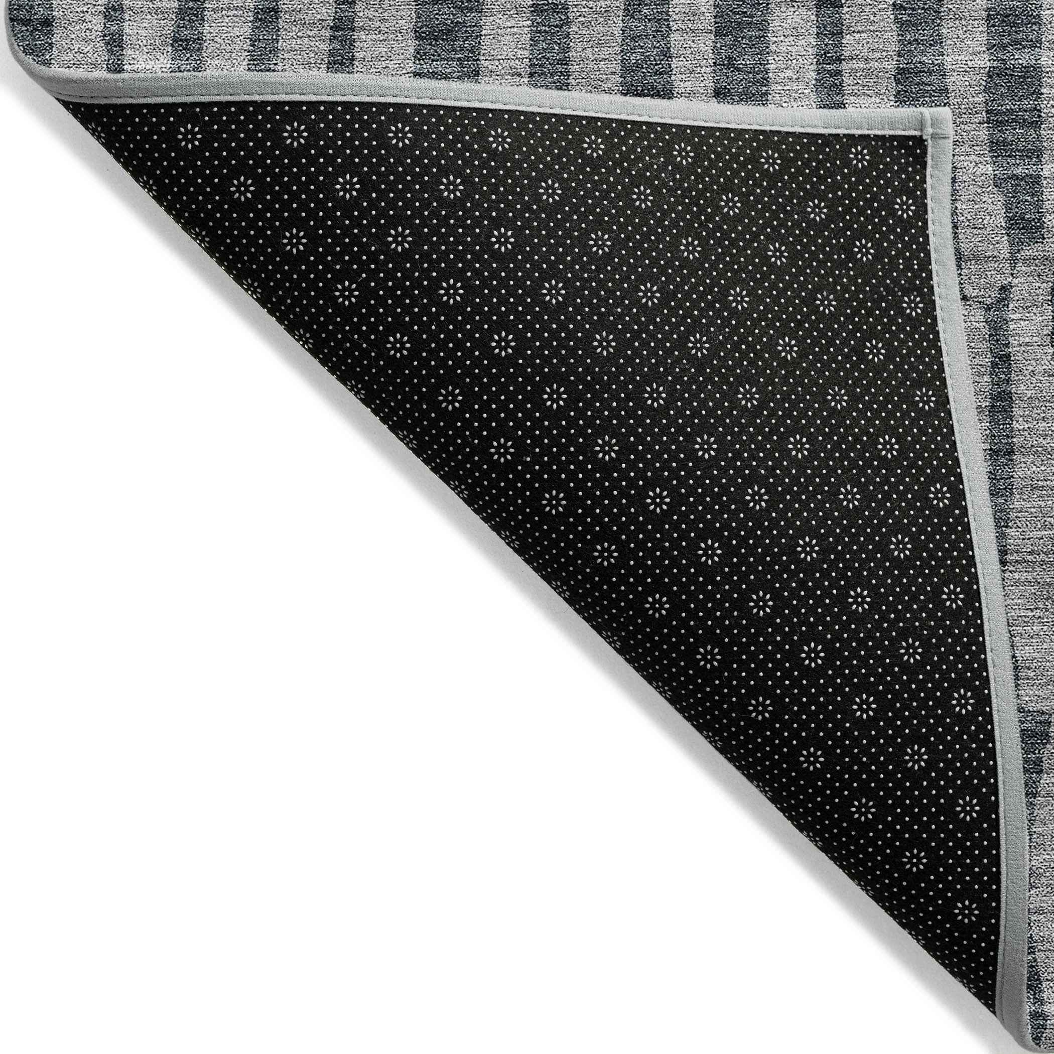 10' X 14' Charcoal And Gray Striped Washable Indoor Outdoor Area Rug