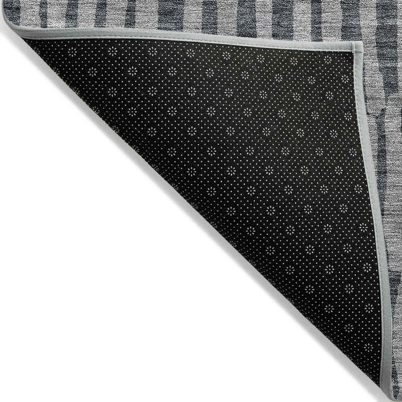 10' X 14' Charcoal And Gray Striped Washable Indoor Outdoor Area Rug
