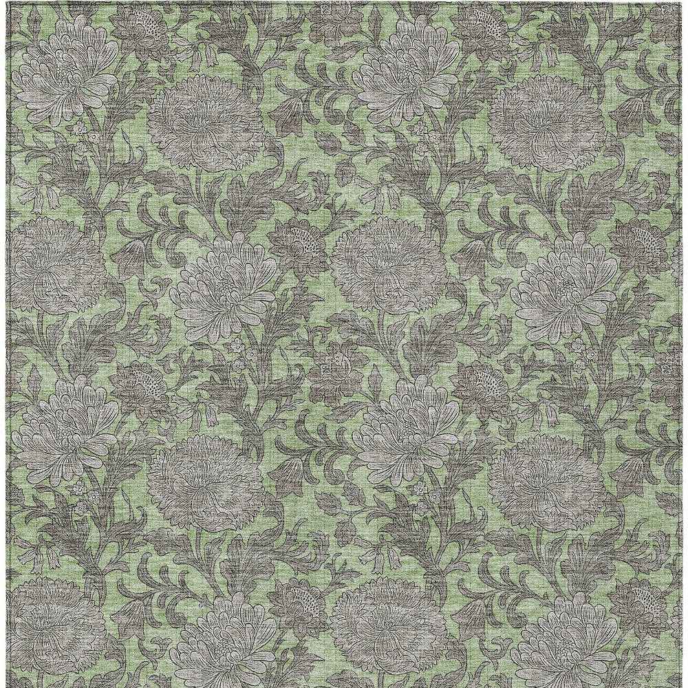 8' X 10' Artichoke Green Gray And Taupe Floral Washable Indoor Outdoor Area Rug