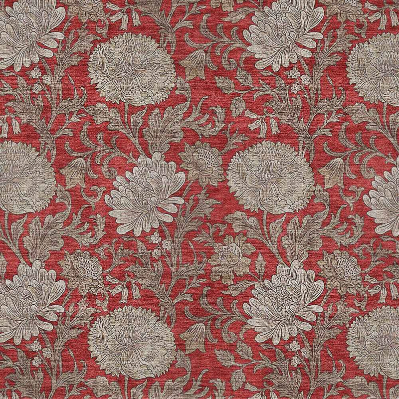 5' X 8' Red Taupe And Beige Floral Washable Indoor Outdoor Area Rug