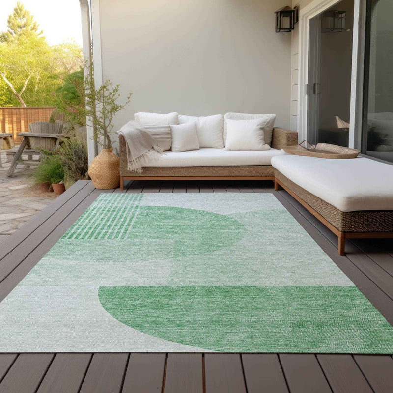 8' X 10' Green And Mint Green Geometric Washable Indoor Outdoor Area Rug
