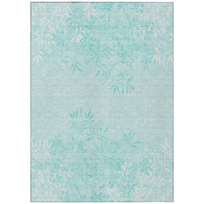 3' X 5' Teal Blue Aqua And Ivory Floral Washable Indoor Outdoor Area Rug