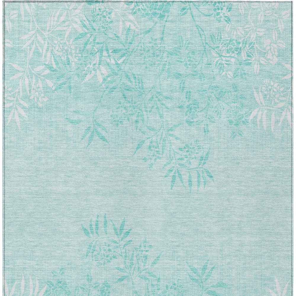 3' X 5' Teal Blue Aqua And Ivory Floral Washable Indoor Outdoor Area Rug