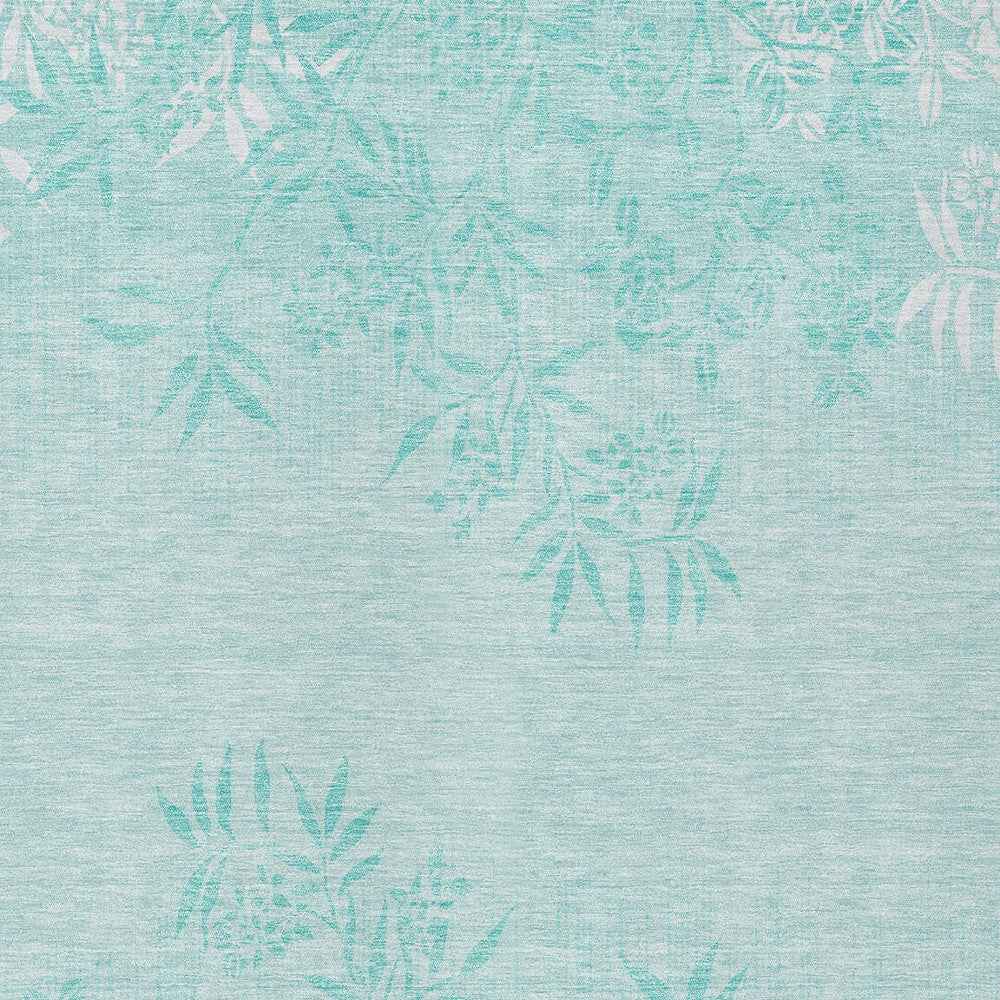 3' X 5' Teal Blue Aqua And Ivory Floral Washable Indoor Outdoor Area Rug