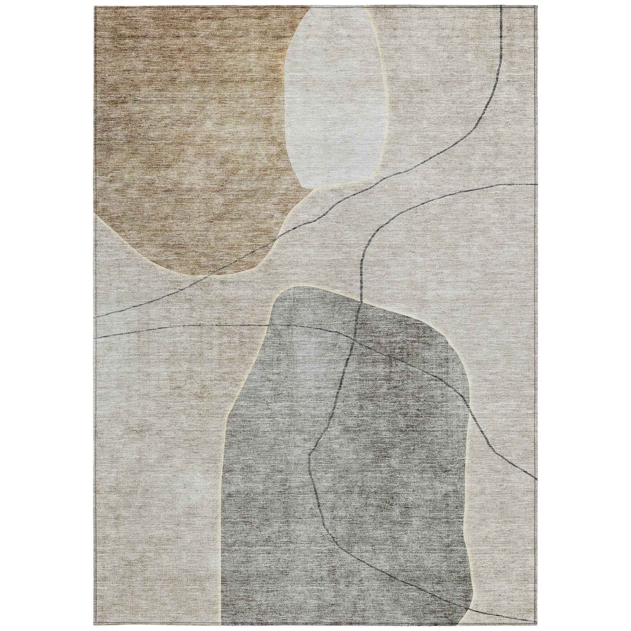 8' X 10' Beige Brown And Taupe Abstract Washable Indoor Outdoor Area Rug