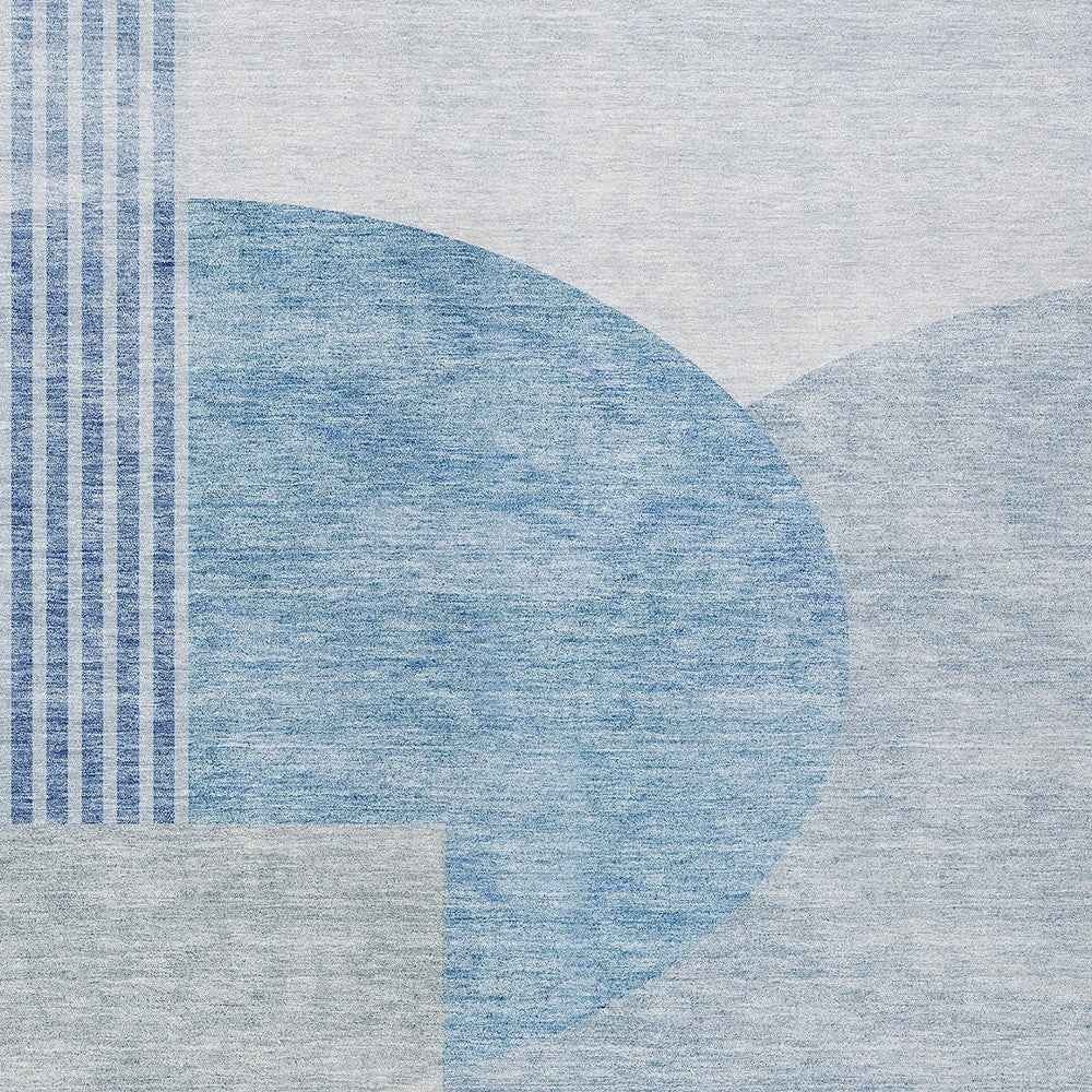 5' X 8' Navy Blue And Sky Blue Geometric Washable Indoor Outdoor Area Rug