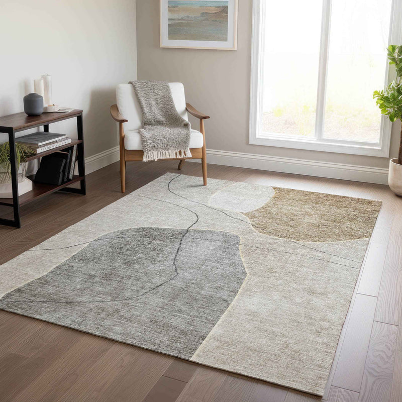 8' X 10' Beige Brown And Taupe Abstract Washable Indoor Outdoor Area Rug