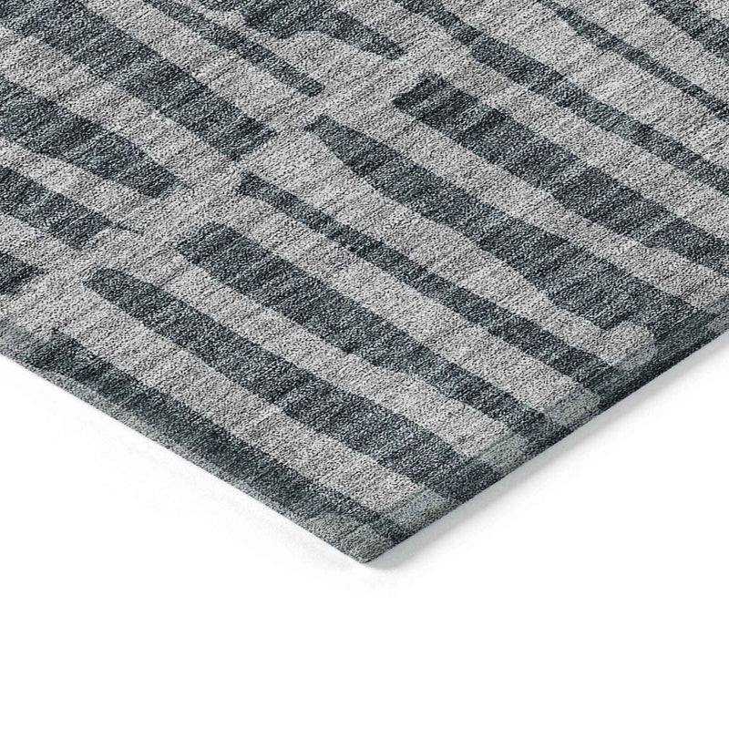 3' X 5' Charcoal And Gray Striped Washable Indoor Outdoor Area Rug