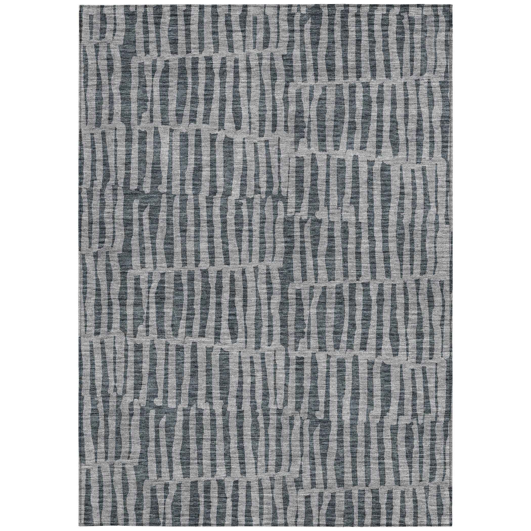 5' X 8' Charcoal And Gray Striped Washable Indoor Outdoor Area Rug