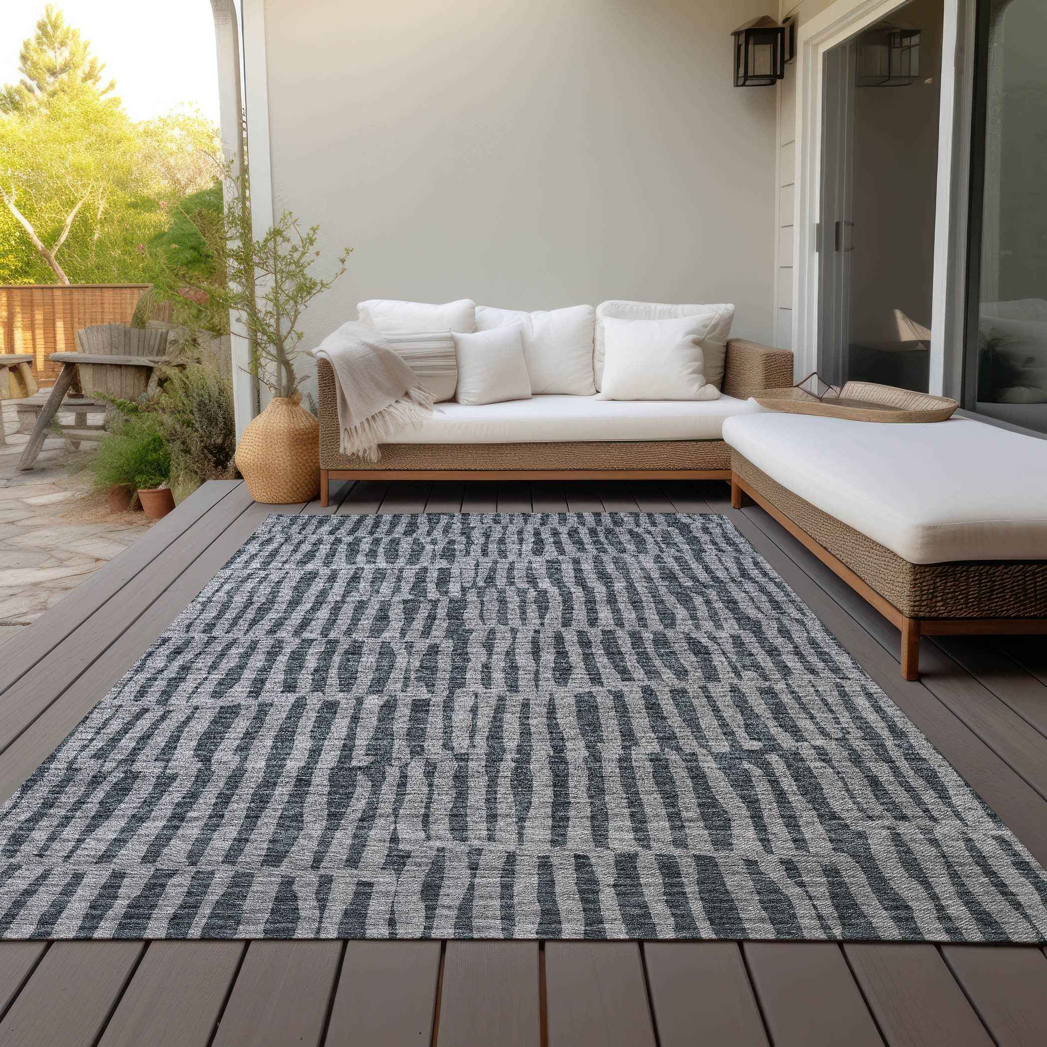 5' X 8' Charcoal And Gray Striped Washable Indoor Outdoor Area Rug