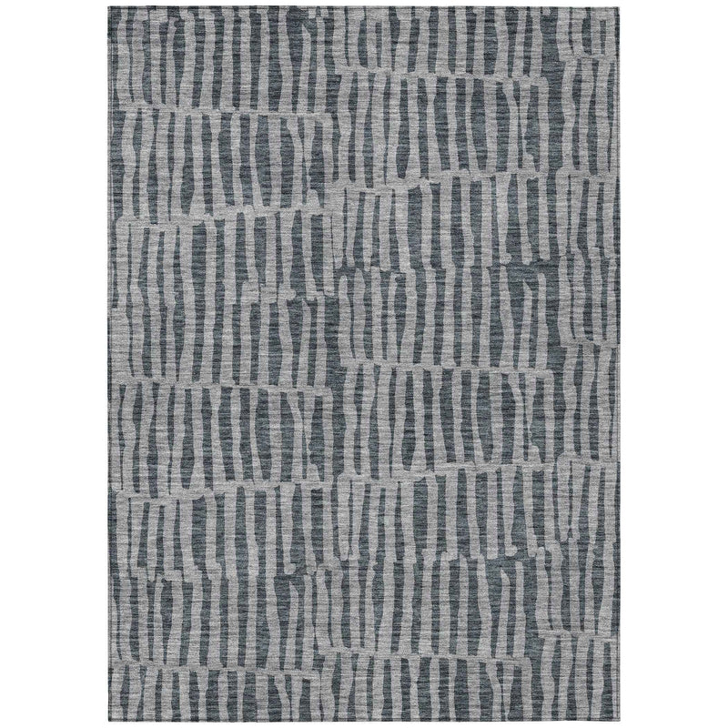 5' X 8' Charcoal And Gray Striped Washable Indoor Outdoor Area Rug