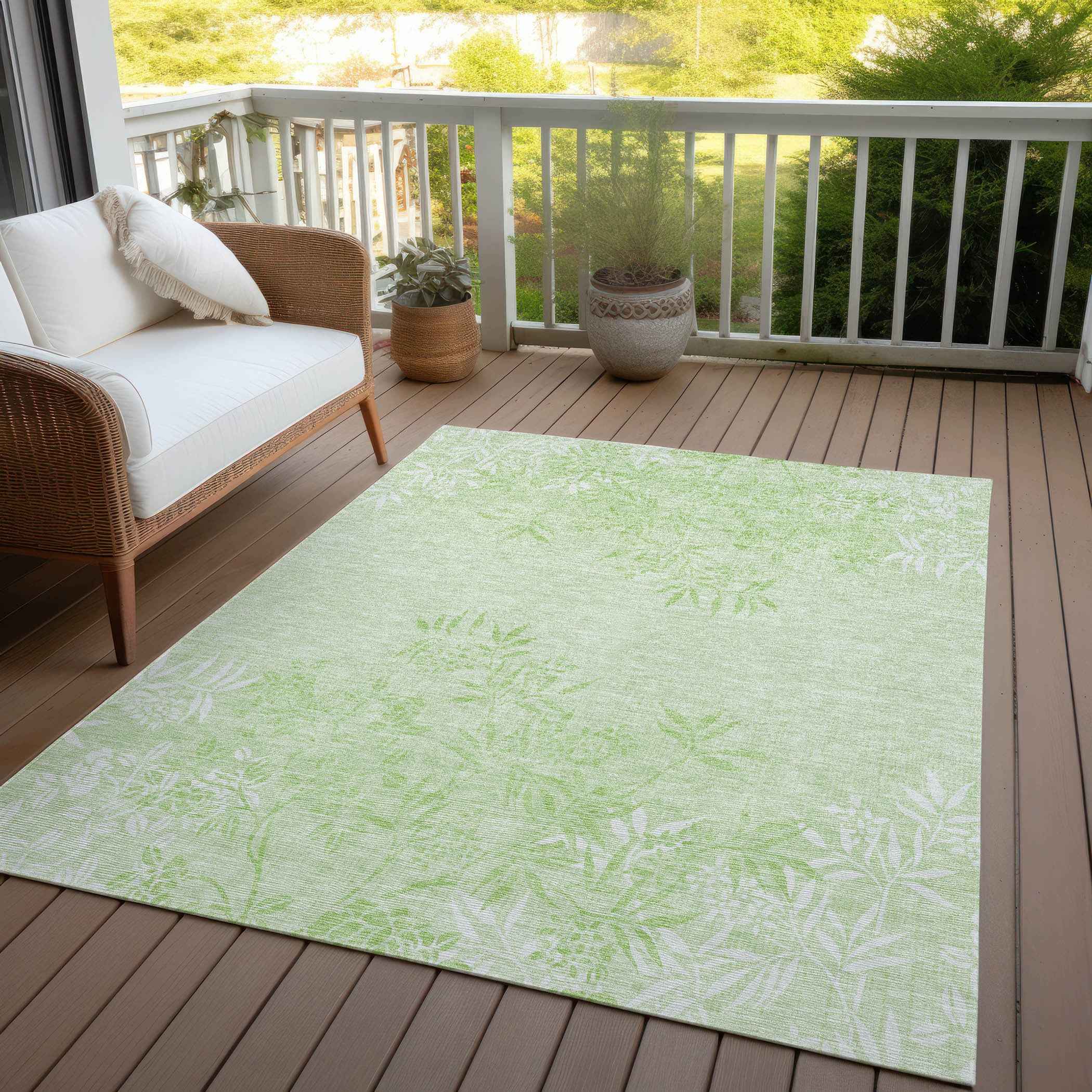 3' X 5' Mint Green Artichoke Green And Ivory Floral Washable Indoor Outdoor Area Rug