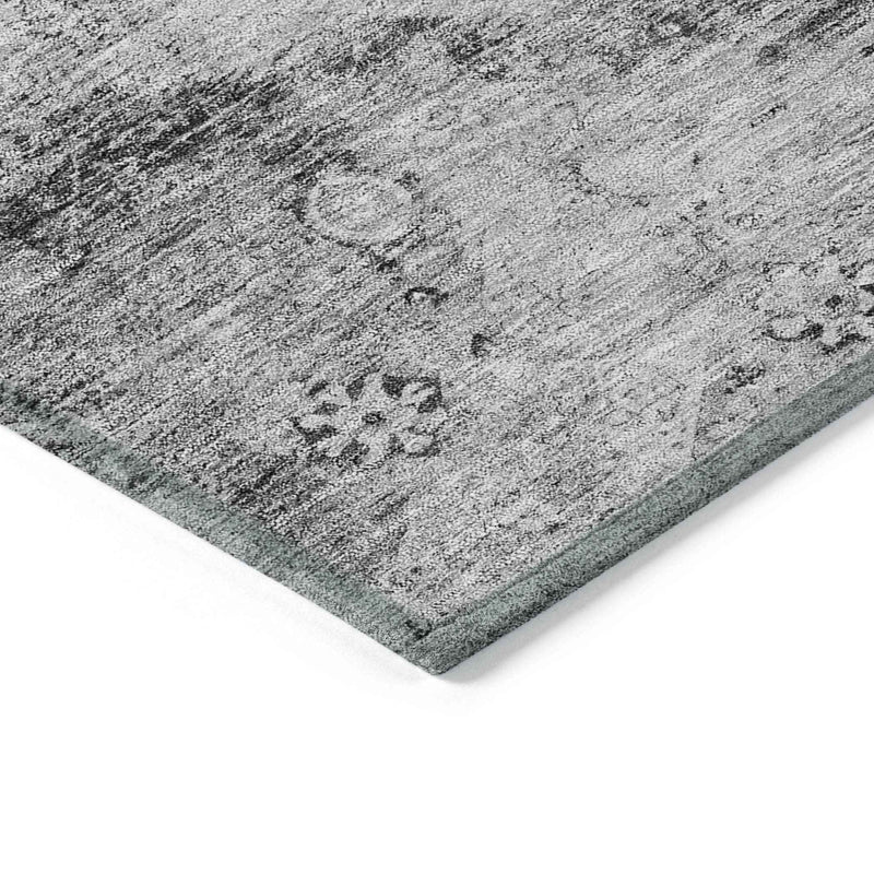 8' X 10' Gray Charcoal And Silver Oriental Washable Indoor Outdoor Area Rug