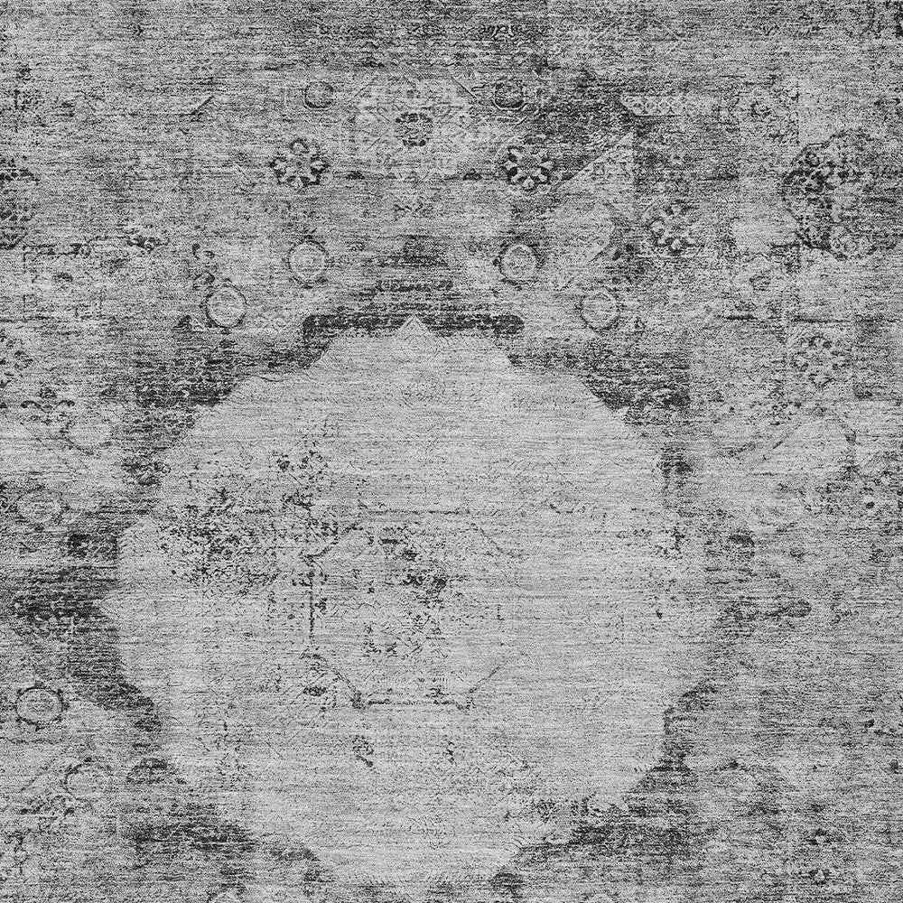 8' X 10' Gray Charcoal And Silver Oriental Washable Indoor Outdoor Area Rug