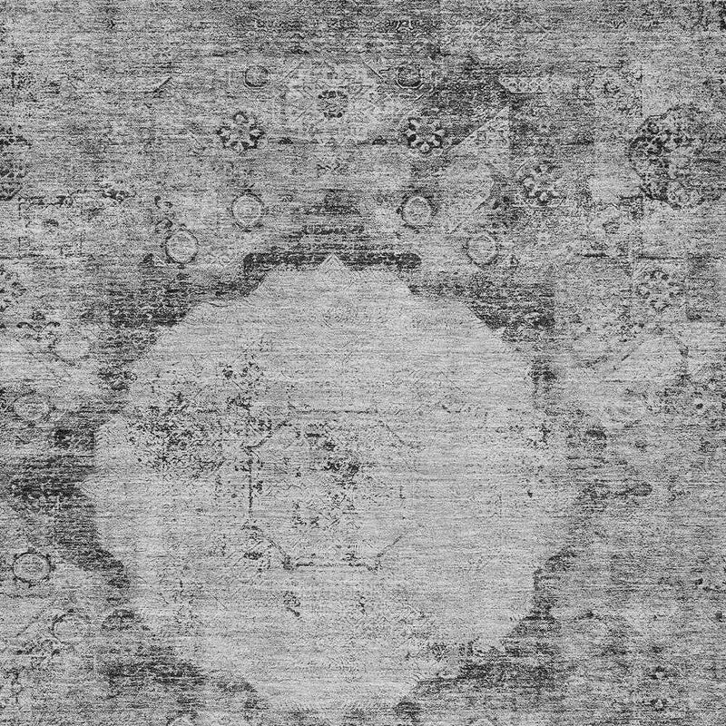 8' X 10' Gray Charcoal And Silver Oriental Washable Indoor Outdoor Area Rug