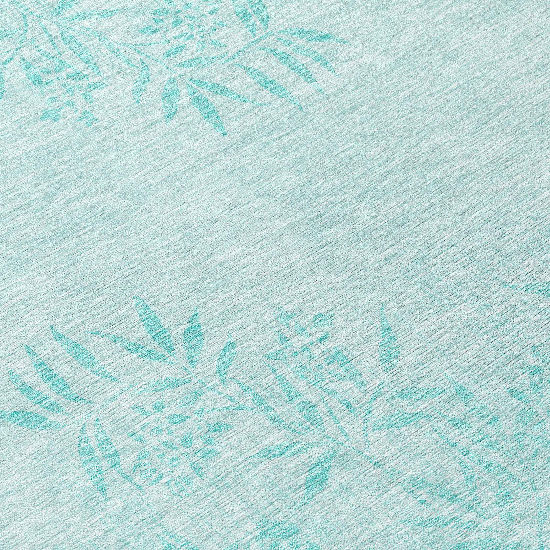 8' Teal Blue Aqua And Ivory Round Floral Washable Indoor Outdoor Area Rug