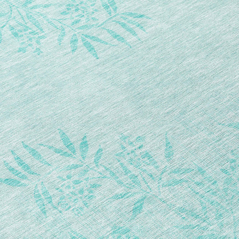 8' Teal Blue Aqua And Ivory Round Floral Washable Indoor Outdoor Area Rug