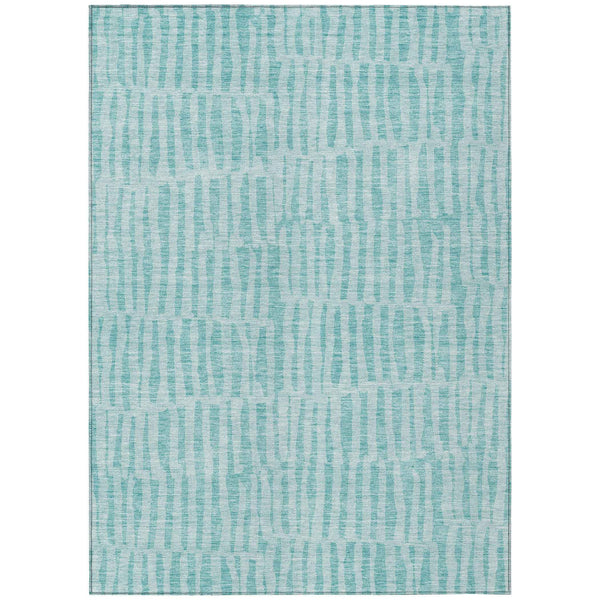 9' X 12' Teal Blue And Aqua Striped Washable Indoor Outdoor Area Rug