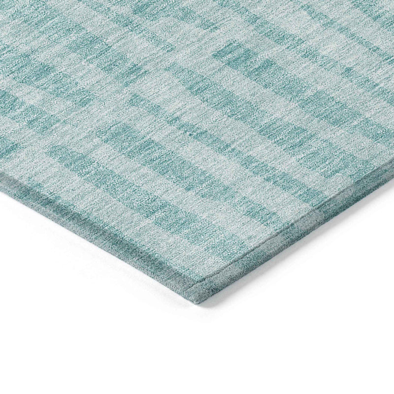 9' X 12' Teal Blue And Aqua Striped Washable Indoor Outdoor Area Rug