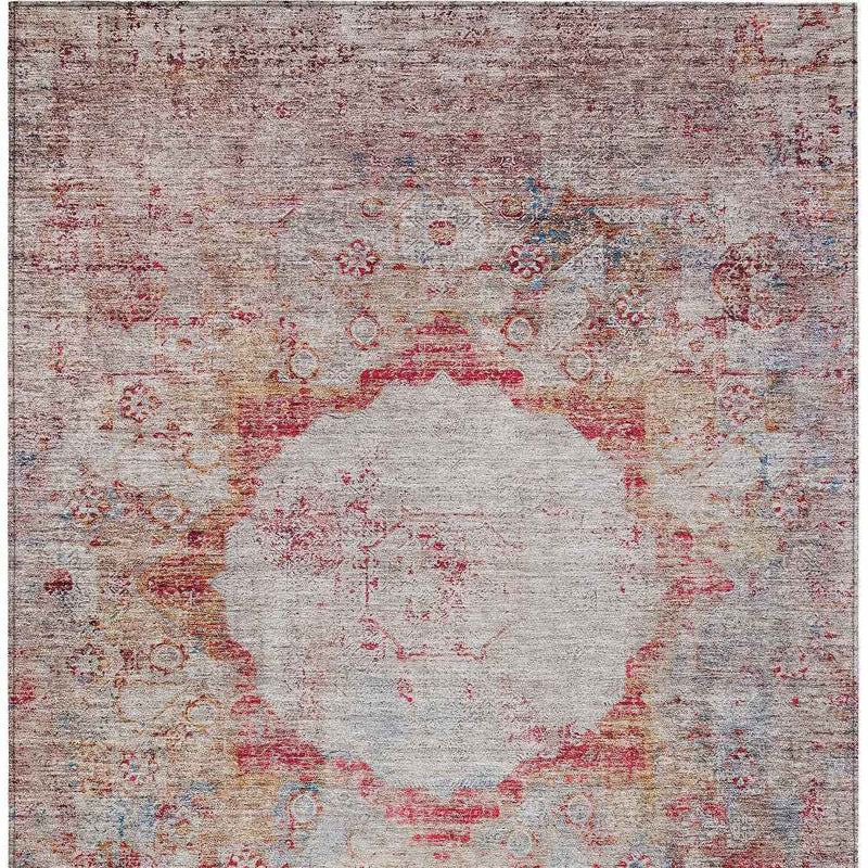 3' X 5' Red Gray And Blue Oriental Washable Indoor Outdoor Area Rug