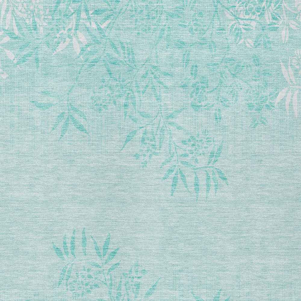 10' X 14' Teal Blue Aqua And Ivory Floral Washable Indoor Outdoor Area Rug