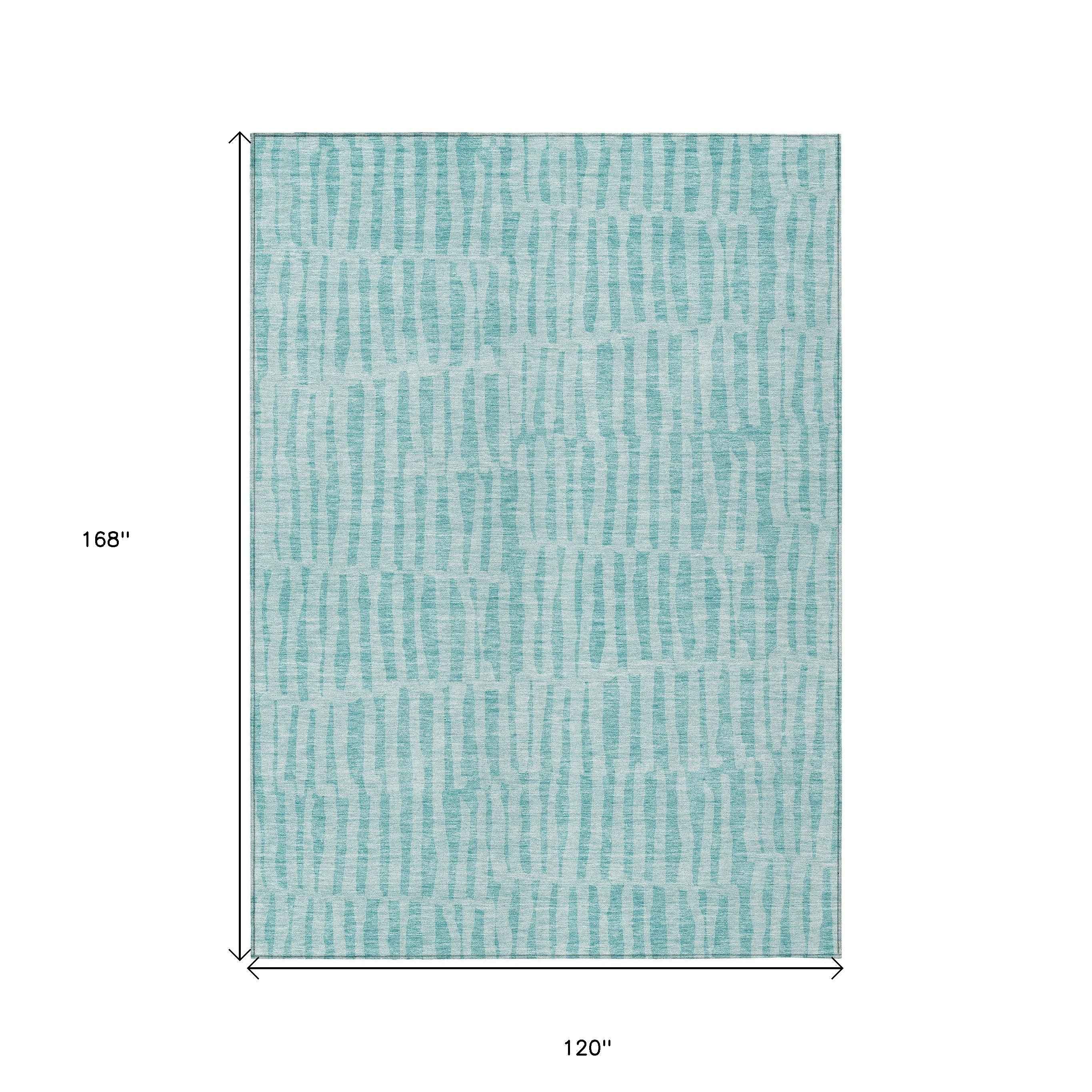 10' X 14' Teal Blue And Aqua Striped Washable Indoor Outdoor Area Rug