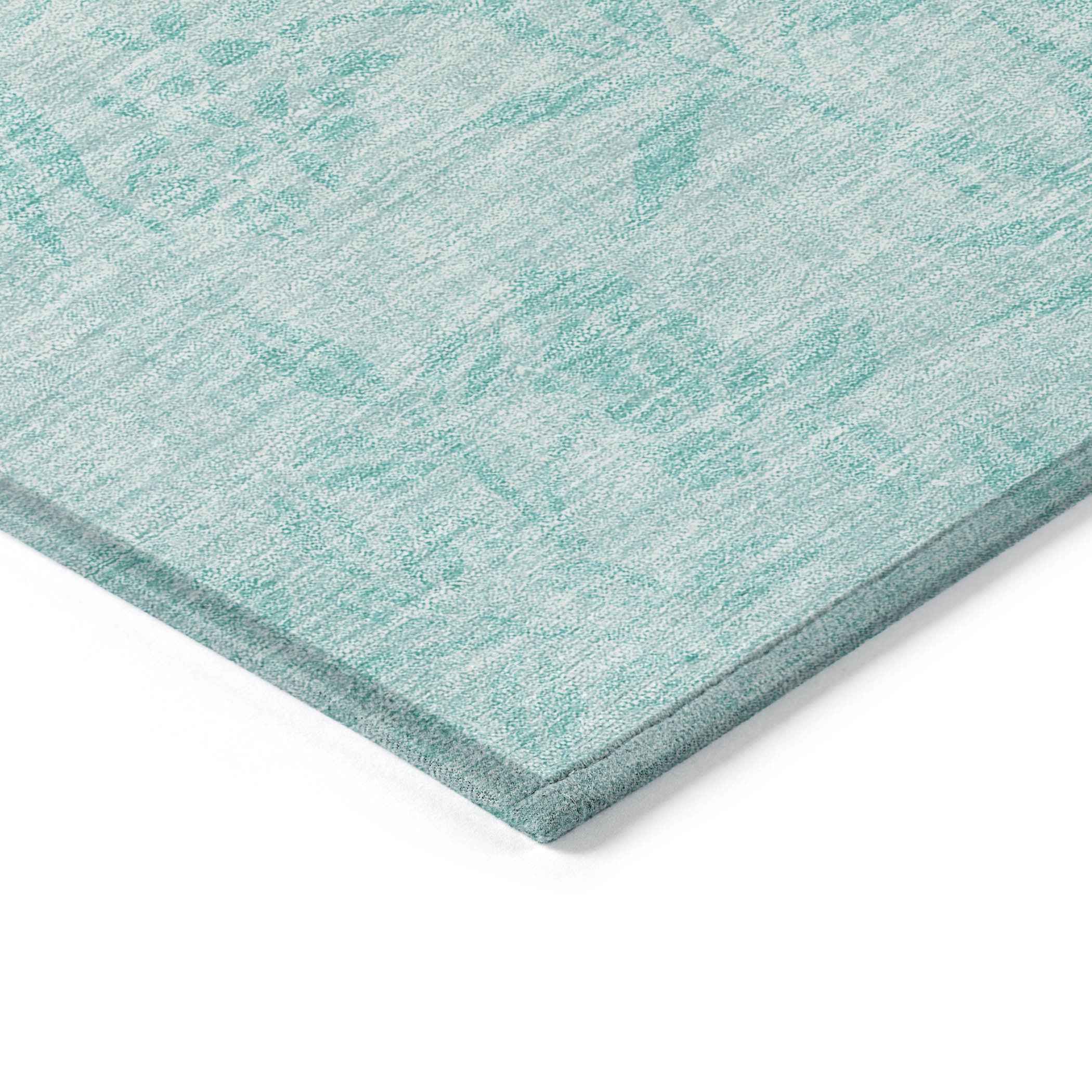 10' X 14' Teal Blue Aqua And Ivory Floral Washable Indoor Outdoor Area Rug