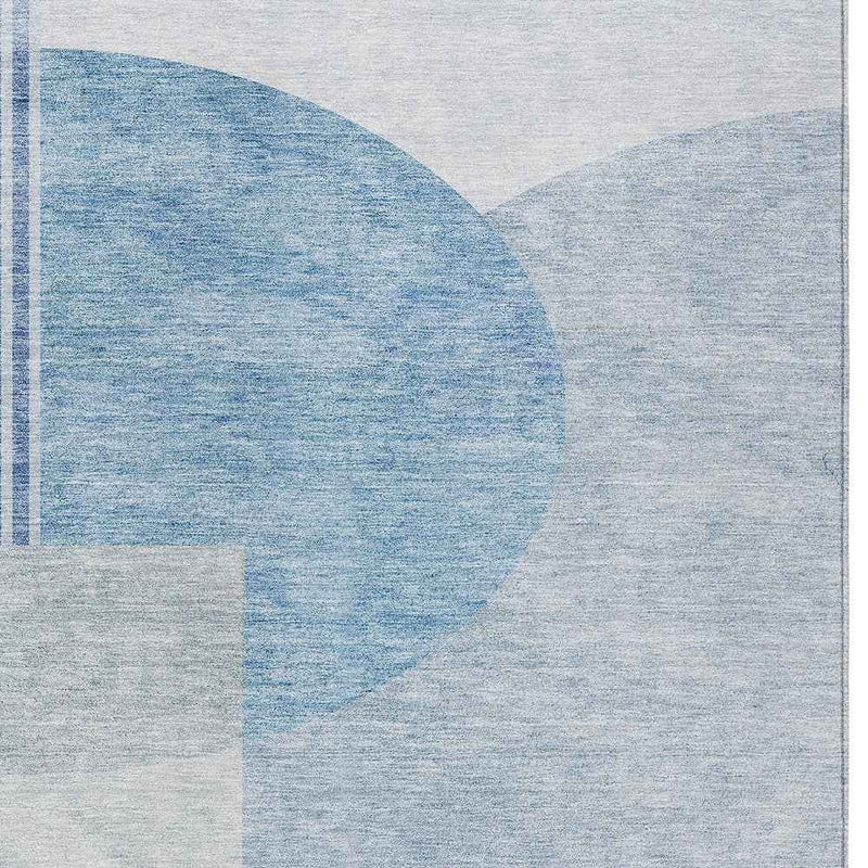 9' X 12' Navy Blue And Sky Blue Geometric Washable Indoor Outdoor Area Rug