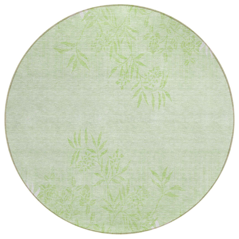 8' Mint Green Artichoke Green And Ivory Round Floral Washable Indoor Outdoor Area Rug