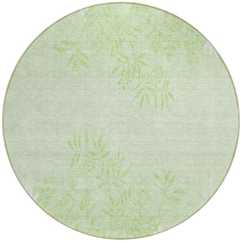 8' Mint Green Artichoke Green And Ivory Round Floral Washable Indoor Outdoor Area Rug