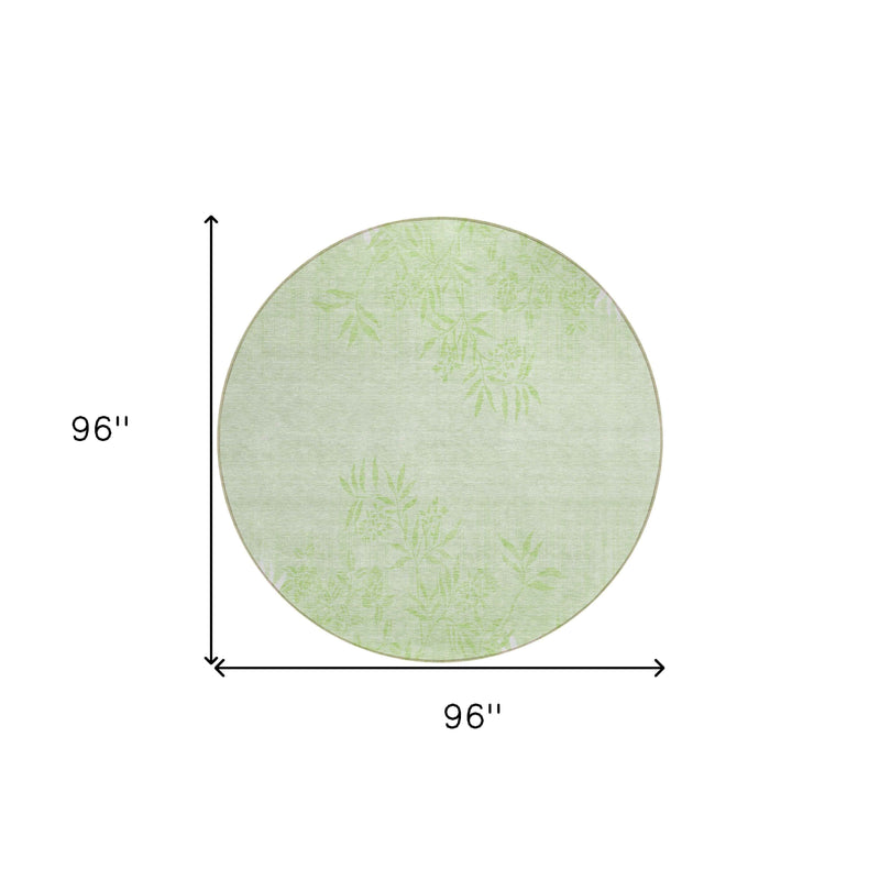 8' Mint Green Artichoke Green And Ivory Round Floral Washable Indoor Outdoor Area Rug