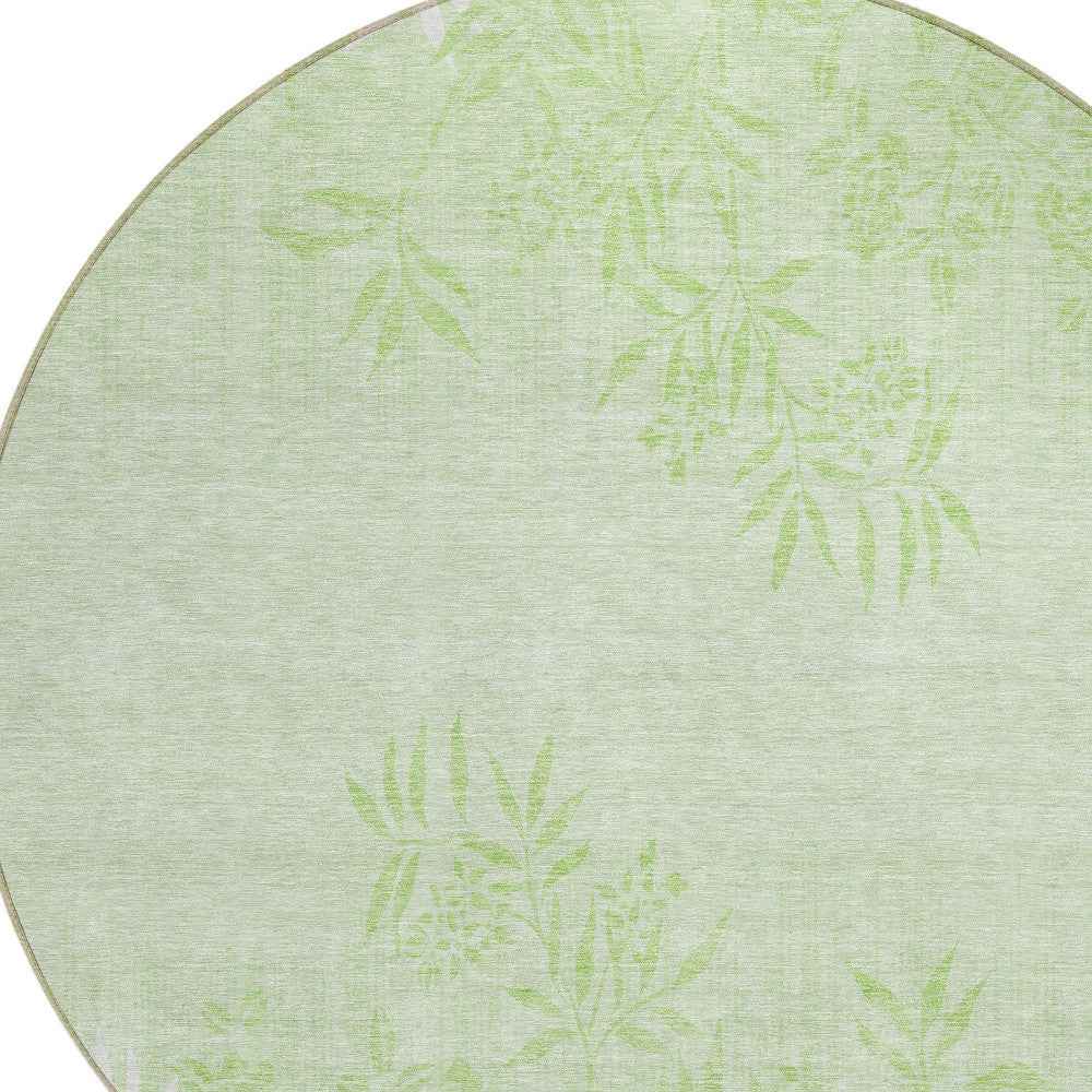8' Mint Green Artichoke Green And Ivory Round Floral Washable Indoor Outdoor Area Rug
